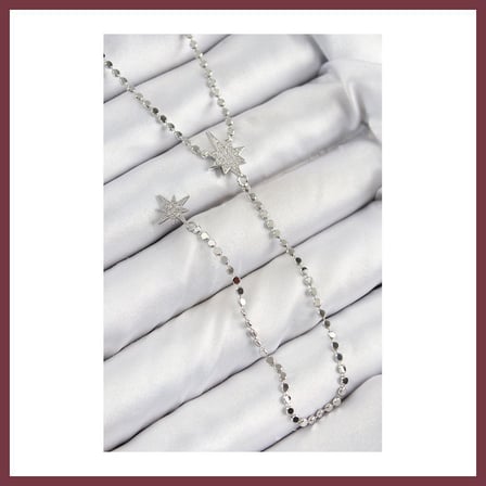 SHNSTORE Pirinç Zirkon Taşlı Ezme Zincirli Kutup Yıldızı Model Gümüş Renk Y Kolye SHN0720