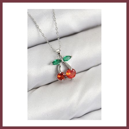 SHNSTORE Pirinç Zirkon Taşlı Kiraz Model Gümüş Renk Kadın Kolye SHN0720