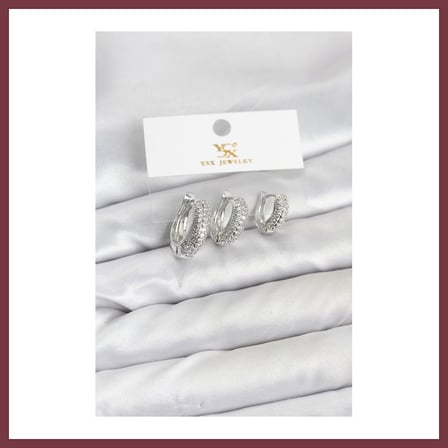 SHNSTORE Pirinç Gümüş Renk Zirkon Taşlı Halka Model YSX Trio Küpe Seti SHN0720