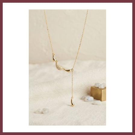 SHNSTORE Pirinç Gold Renk Zirkon Taşlı Damla Model Kadın Kolye SHN0720