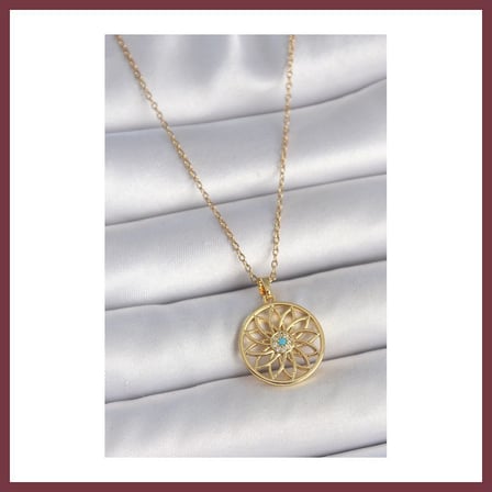 SHNSTORE 316L Çelik Gold Renk Zincr Mavi Taşlı Lotus Model Kadın Kolye SHN0720