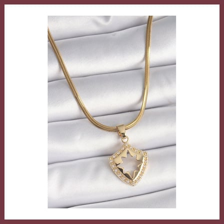 SHNSTORE 316L Çelik Gold Renk İtalyan Zincir Zirkon Taşlı Kutup Yıldız İşleme Kadın Kolye SHN0720