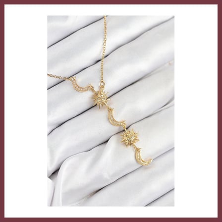 SHNSTORE 316L Çelik Zirkon Taşlı Güneş Ve Ay Model Gold Renk Kadın Kolye SHN0720
