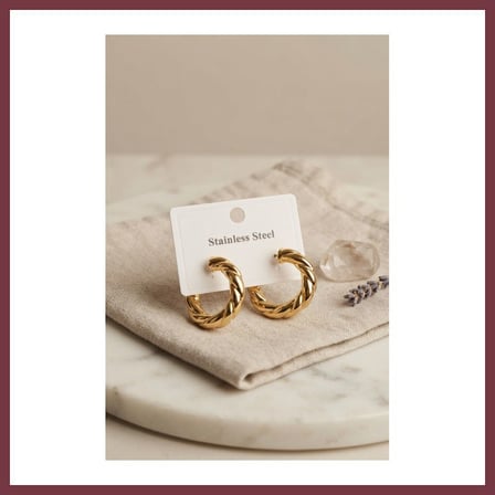 SHNSTORE 316L Çelik Gold Renk Vintage Kıvrımlı Halka Model Küpe SHN0720