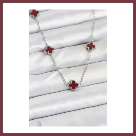 SHNSTORE 316L Çelik Zincir Gümüş Renk Bordo Baby Boy Yonca Kadın Kolye SHN0720