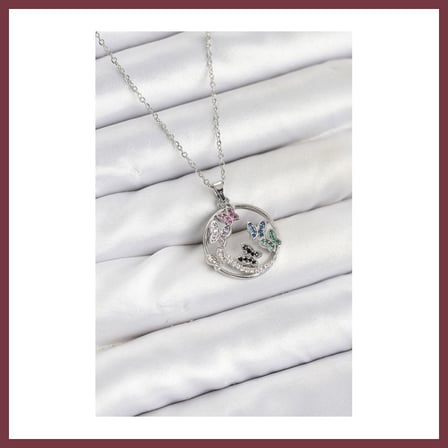 SHNSTORE 316L Çelik Zincir Gümüş Renk Zirkon Taşlı Kelebekli Kadın Kolye SHN0720