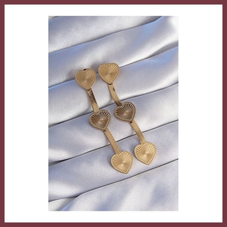 SHNSTORE 316L Çelik Gold Renk Uzun İtalyan Zincir Detaylı Kalp Küpe SHN0720
