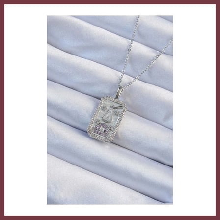 SHNSTORE 316L Çelik Zincir Gümüş Renk Lila Zirkon Taşlı Tarot Kolye SHN0720