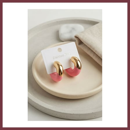 SHNSTORE 316L Çelik Gold Renk Fuşya Halka Model Kadın Küpe SHN0720