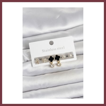 SHNSTORE 316L Çelik Gold Renk Yonca Detaylı Kadın Küpe Seti SHN0720
