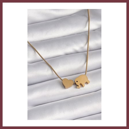 SHNSTORE 316L Çelik Gold Renk Fil Kalp Figürlü Kadın Kolye SHN0720