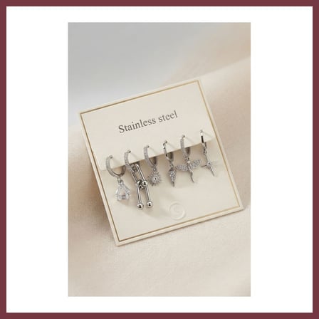 SHNSTORE 316L Çelik Gümüş Renk Tifani Detaylı Kadın Küpe Seti SHN0720