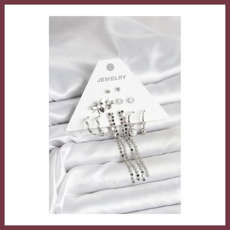 SHNSTORE Pirinç Gümüş Renk 6 Çift Kadın Küpe SHN0720