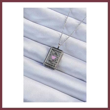 SHNSTORE 316L Çelik Zincir Eskitme Gümüş Renk Pembe Mineli Kalp Figürlü Tarot Kolye SHN0720