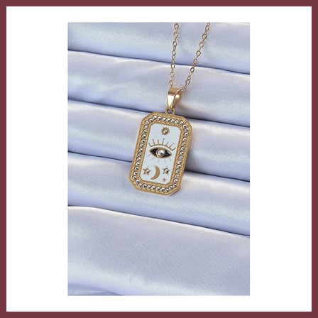 SHNSTORE 316L Çelik Zincir Gold Renk Mineli Zirkon Taşlı Göz Figür Tarot Kolye SHN0720