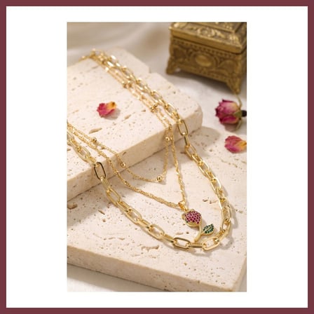 SHNSTORE Gold Renk Lale Detaylı Kombin Kadın Kolye SHN0720