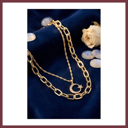 SHNSTORE Gold Renk Pirinç Ay Yıldız Model Kombin Kadın Kolye SHN0720