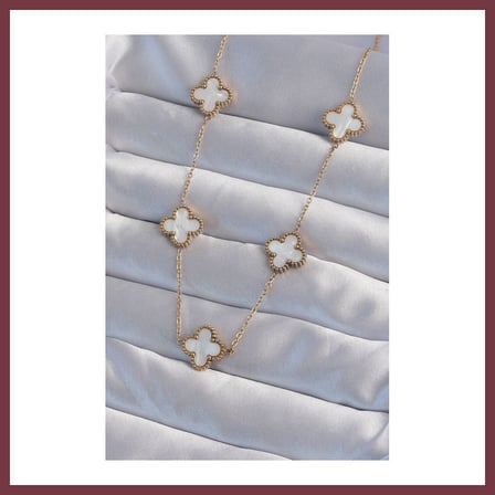 SHNSTORE 316L Çelik Gold Renk Beyaz Sedefli Yonca Kolye SHN0720