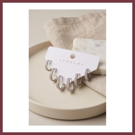 SHNSTORE Gümüş Renk Zirkon Taşlı Pirinç Oval Kare Model Kadın Küpe Seti SHN0720
