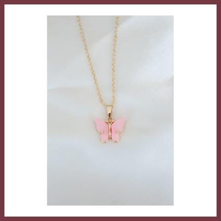 SHNSTORE Gold Kaplama Pembe Sedefli Kelebek Kolye SHN0720