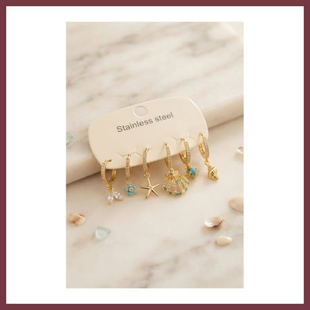 SHNSTORE 316L Çelik Gold Renk Deniz Kabuğu Konsept Kadın Küpe Seti SHN0720