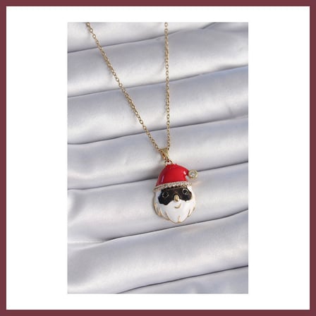 SHNSTORE 316L Çelik Gold Renk Zincir Zirkon Taşlı Yılbaşı Temalı Noel Baba Figür Kadın Kolye SHN0720