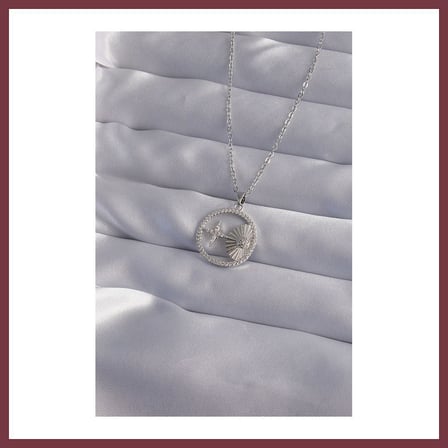 SHNSTORE 316L Çelik Zincir Gümüş Renk Zirkon Taşlı Yıldız Figürlü Oval Kolye SHN0720