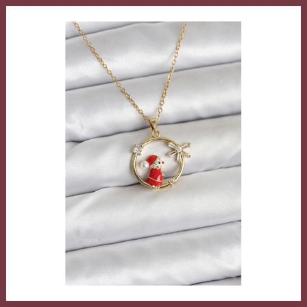SHNSTORE 316L Çelik Zincir Gold Zirkon Taşlı Yılbaşı Tema Kadın Kolye SHN0720