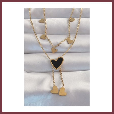 SHNSTORE 316L Çelik Gold Renk Mineli Çoklu Kalp Kolye SHN0720