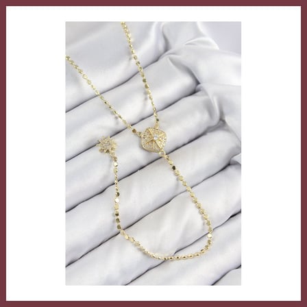 SHNSTORE Pirinç Zirkon Taşlı Ezme Zincirli Madalyon Model Gold Renk Y Kolye SHN0720