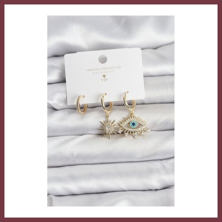 SHNSTORE Göz Model Gold Renk Pirinç 3'lü Kadın Küpe Seti SHN0720