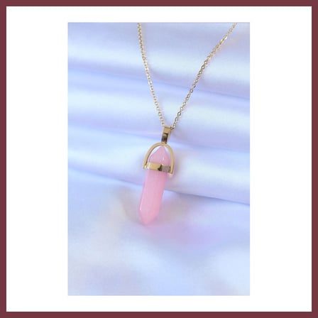 SHNSTORE 316L Çelik Gold Renk Kristal Pembe Taş Model Kadın kolye SHN0720