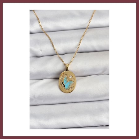 SHNSTORE 316L Çelik Zincir Gold Renk Kelebek Figür Kadın Kolye SHN0720