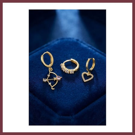 SHNSTORE 3 lü Set Küpe Gold Renk Eros Yay Detaylı SHN0720