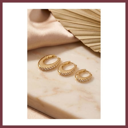 SHNSTORE Gold Renk Oval Halka Model Zirkon Taşlı 3 lü Küpe Set SHN0720