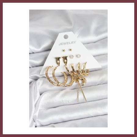 SHNSTORE Gold Renk Pirinç 6'lı Kadın Küpe Seti SHN0720