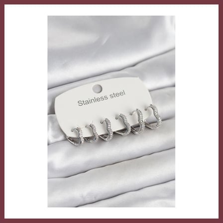 SHNSTORE 316L Çelik Gümüş Renk 6'lı Set Kalp Form Kadın Küpe SHN0720
