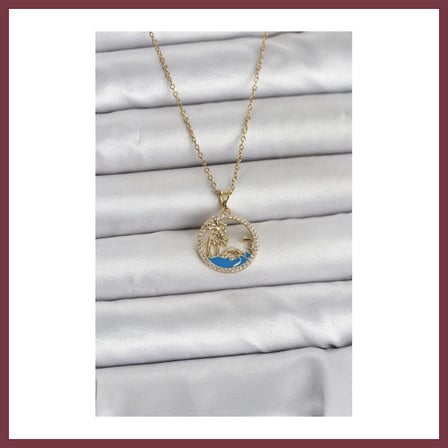 SHNSTORE 316L Çelik Zincir Gold Renk Zirkon Taşlı Deniz Temalı Kadın Kolye SHN0720