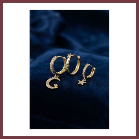 SHNSTORE 3 lü Ay ve Yıldız Model Gold Renk Set Küpe SHN0720