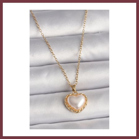 SHNSTORE 316L Çelik Gold Renk Zincir 3D İnci Kalp Model Kadın Kolye SHN0720