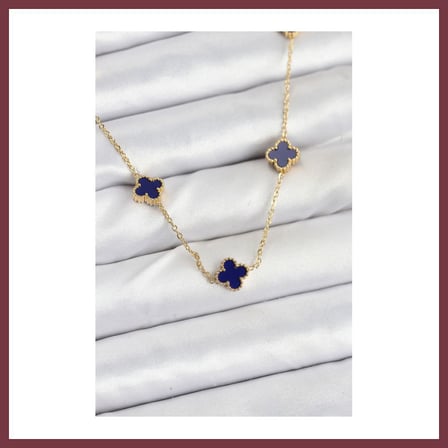 SHNSTORE 316L Çelik Zincir Gold Renk Lacivert Baby Boy Yonca Kadın Kolye SHN0720