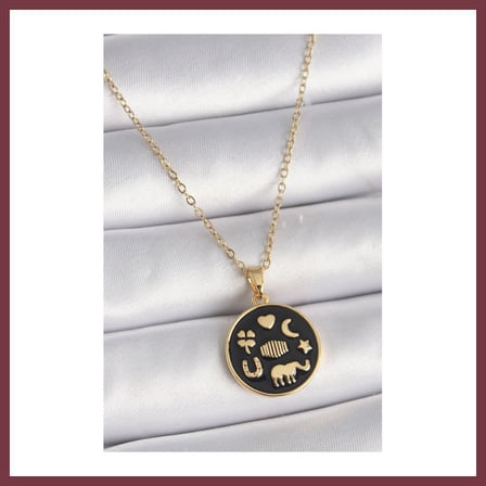 SHNSTORE 316L Çelik Gold Renk Siyah Şans Kolyesi SHN0720