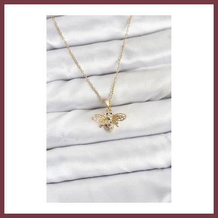 SHNSTORE 316L Çelik Zincir Gold Renk Sinek Model Zirkon Taşlı Kadın Kolye SHN0720