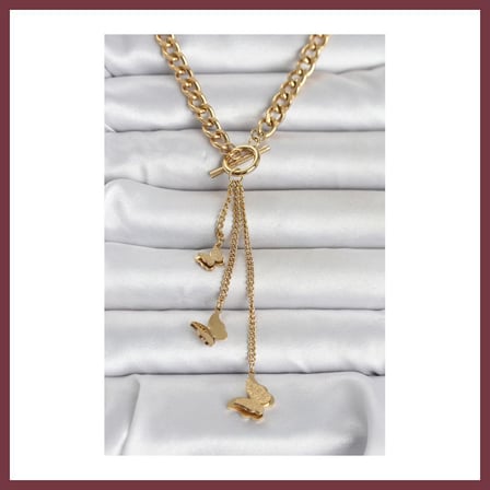 SHNSTORE 316L Çelik Gold Renk Kelebek Sallantılı Kadın Kolye SHN0720