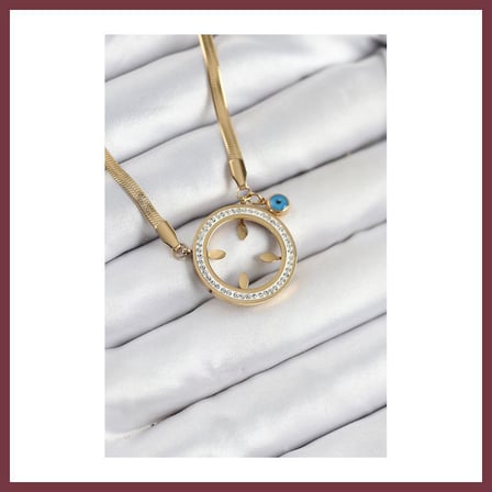SHNSTORE 316L Çelik Zirkon Taşlı Çeyrek Takılabilir Gold Renk Kadın Kolye SHN0720