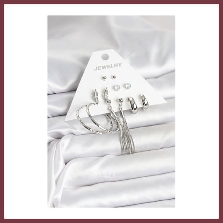 SHNSTORE Gümüş Renk Pirinç 6 Çiftli Kadın Küpe Seti SHN0720