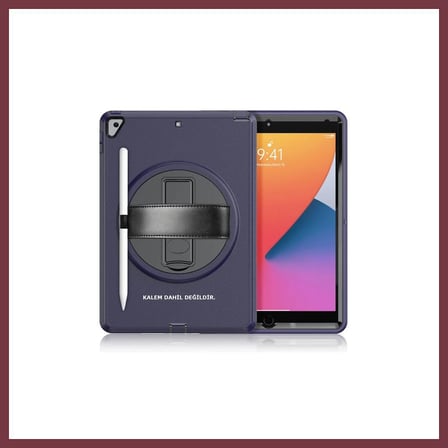 SHNSTORE iPad 10.2 (7.nesil) Kılıf Hand Strap Tablet Kılıfı - Lacivert SHN0720