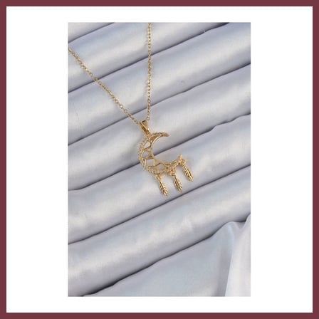 SHNSTORE 316L Çelik Zincir Gold Renk İşlemeli Zirkon Taşlı Ay Kolye SHN0720