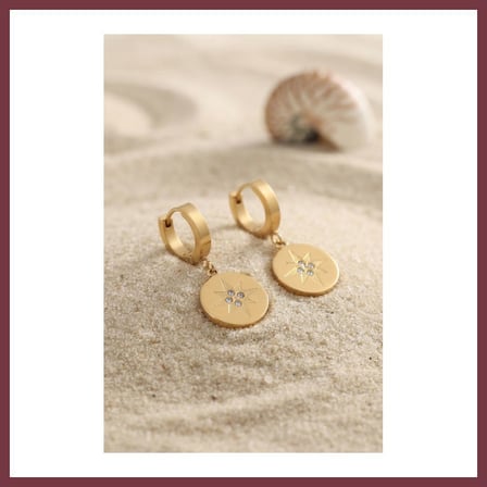 SHNSTORE Çelik Gold Renk Kutup Yıldızı İşleme Zirkon Taşlı Kadın Küpe SHN0720
