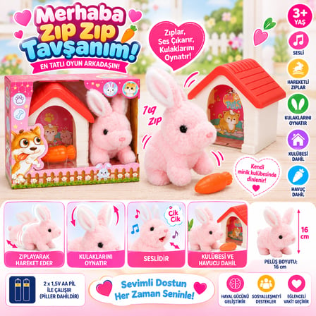 SHNSTORE 1004250 PELUŞ SEVİMLİ TAVŞAN HAREKETLİ SESLİ KULUBELİ SHN0720